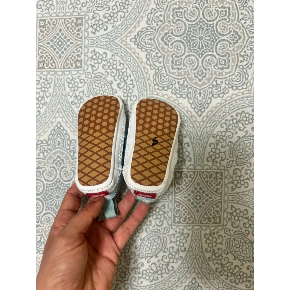 Vans Slip-On V Crib Baby Shoes Light Blue Checkered Sneakers Size 1 Infant